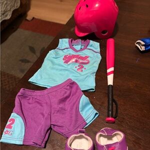 American Girl Softball Outfit Set in Pink, Purple, and Light Blue
